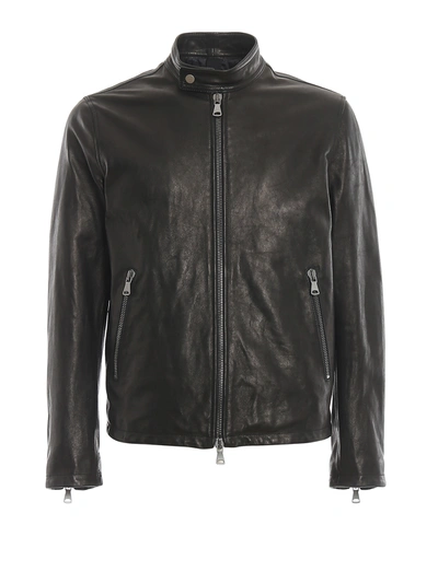 Orciani Black Leather Puffer Jacket