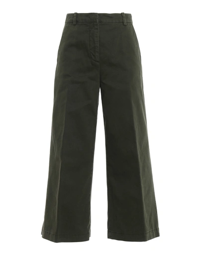 Aspesi Cotton Wide Leg Trousers In Green In Black