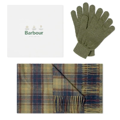 Barbour Lambswool Scarf And Gloves Gift Set Green