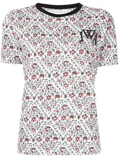 Jw Anderson Floral Print Logo T-shirt In White