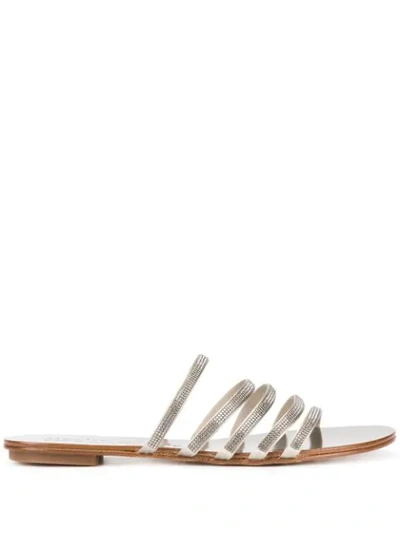 Pedro Garcia Flat Embellished Sandals In Silver