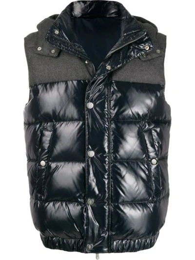 Eleventy Quilted Hooded Gilet In Blue