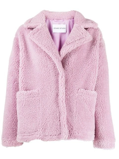 Stand Studio Shearling-jacke Im Oversized-look In Pink