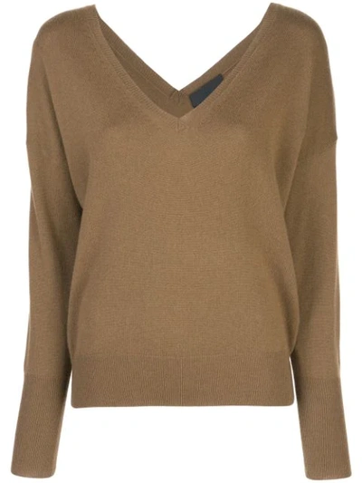 Nili Lotan V-neck Knit Top In Brown