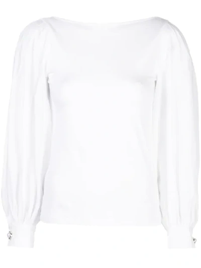 Mother Of Pearl Puffed Sleeve Blouse In White