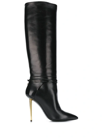 Tom Ford Embellished Leather Knee-high Boots In Black