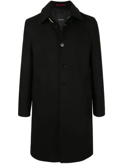 Loveless Buckled Collar Single Breasted Coat In Black