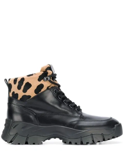 Tod's Leopard Print Ankle Boots In Black