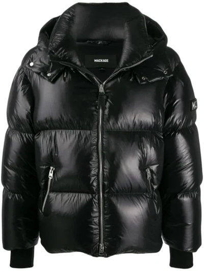 Mackage Logo Patch Feather Down Jacket In Black