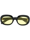 Gucci Round Frames Sunglasses In 004 Black Black Yellow