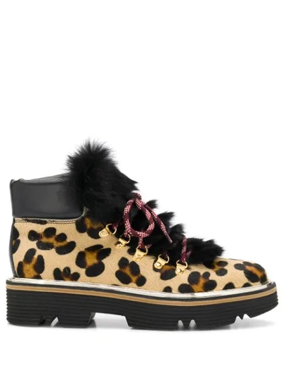 Pollini Leopard Faux-fur Detail Boots In Brown
