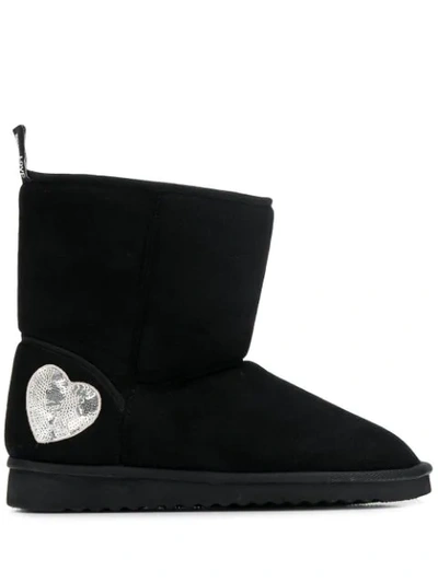 Love Moschino Silver Heart Detail Ugg Boots In Black