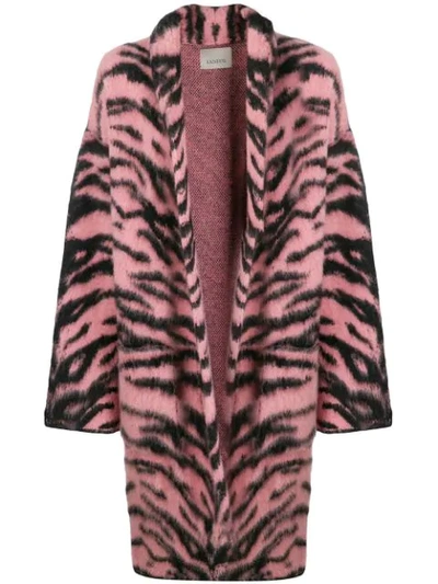 Laneus Long Tiger-pattern Coat In Pink
