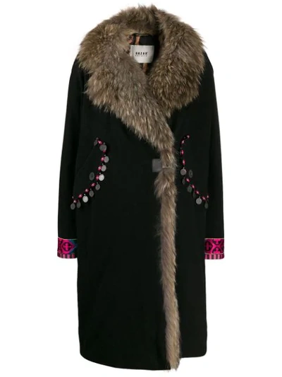 Bazar Deluxe Faux Fur Trim Wrap Coat In 212 Black