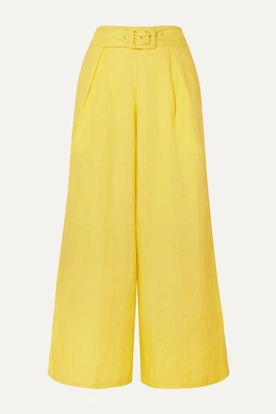 Faithfull The Brand Lena Belted Linen Wide-leg Pants In Yellow