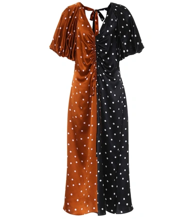 Lee Mathews Talulah Ruched Two-tone Polka-dot Silk-satin Midi Dress In Multicoloured