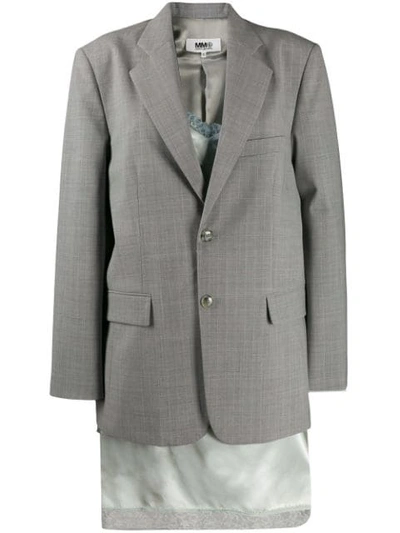 Mm6 Maison Margiela Layered Lace-trimmed Satin And Woven Blazer In Grey