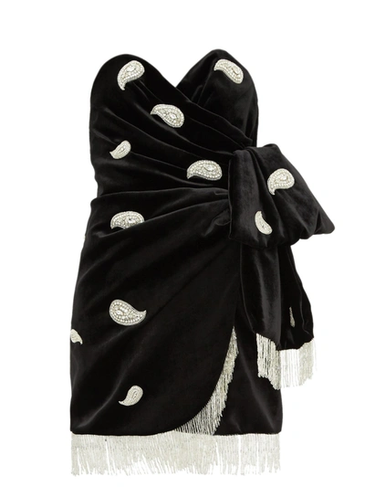 Dundas Strapless Crystal-embellished Fringed Velvet Mini Dress In Black