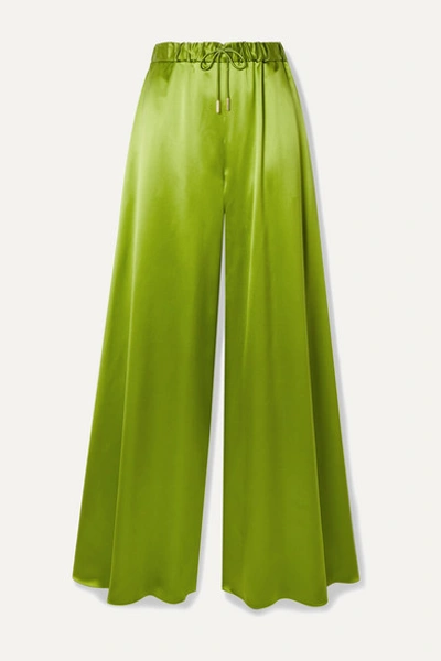 Brandon Maxwell Silk-charmeuse Wide-leg Pants In Leaf Green