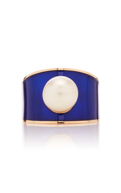 Gilan Hafsa 18k Rose Gold And Pearl Ring In Blue