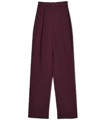 Deveaux Double Pleated Pants In Burgundy Bonded Wool