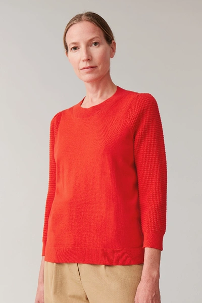 Cos Puff Sleeve Cotton-wool Sweater In Red