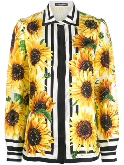 Dolce & Gabbana Sunflower Print Silk Shirt In Yellow