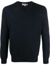 Canali Fine Knit V-neck Sweater In Blue