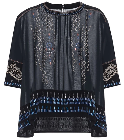 Isabel Marant Cerza Embroidered Silk Blouse In Black