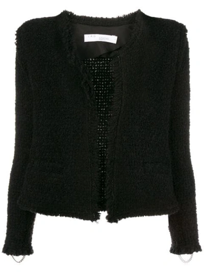Iro Strut Frayed Chain-embellished Bouclé Jacket In Black