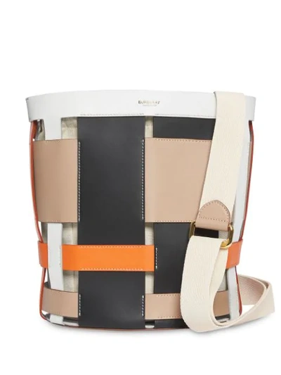 Burberry Foster Colorblock Leather Cage Bucket Bag In Neutrals
