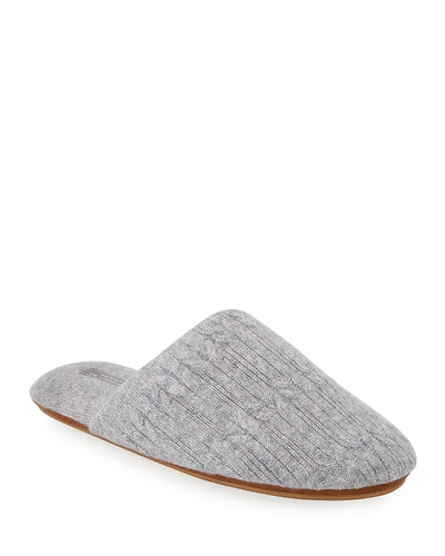 Neiman Marcus Cable-knit Cashmere Slippers In Grey