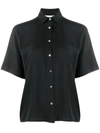 Vince Short-sleeve Button-down Stretch Silk Blouse In Black