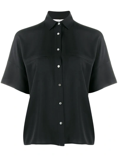 Vince Short-sleeve Button-down Stretch Silk Blouse In Black