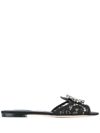 Dolce & Gabbana Embellished Corded Lace And Lizard-effect Leather Slides In Black