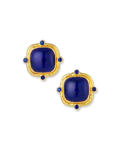 Elizabeth Locke 19k Yellow Gold, Lapis & Blue Sapphire Stud Earrings