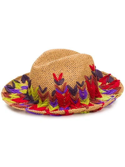 Etro Embroidered Straw Fedora Hat In Multi