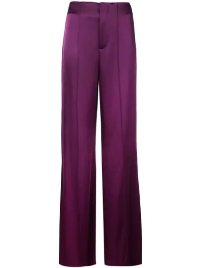 Alice And Olivia Dylan Purple Wide-leg Satin Trousers In Merlot
