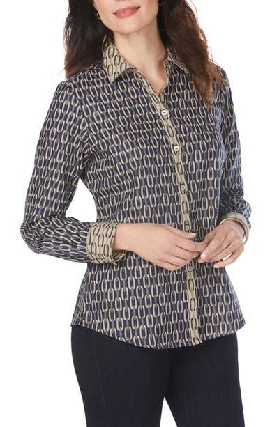 Foxcroft Ava Chain Jacquard Shirt In Navy