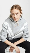 Tory Sport Striped French Cotton-terry Hoodie In Gray