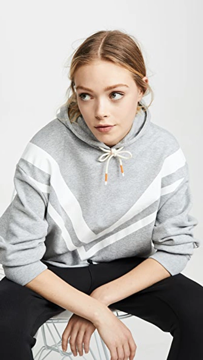 Tory Sport Striped French Cotton-terry Hoodie In Gray