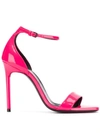 Saint Laurent Amber Ankle-strap Neon Leather Sandals In Pink