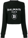 Balmain Felpa Cropped In Cotone Con Logo In Eab Black/white Eab