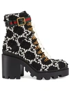 Gucci Gg Tweed Ankle Boots In Black-combo