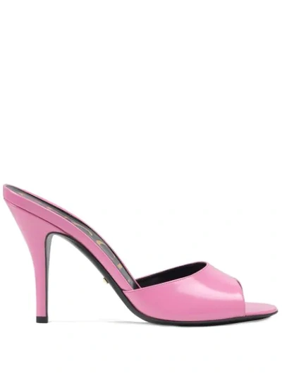 Gucci Scarlet Glossed-leather Mules In Pink