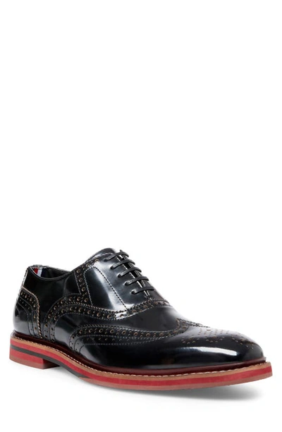 Steve Madden Men's Cingular Wingtip Oxfords Men's Shoes In Black Leather