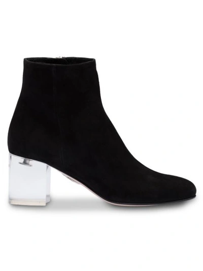 Miu Miu Plexiglass-heel Suede Ankle Boots In Black