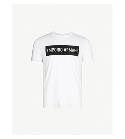 Emporio Armani Logo-print Cotton-jersey T-shirt In White