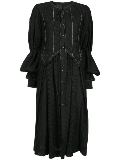 Renli Su Flared-cuffs Silk Midi Dress In Black