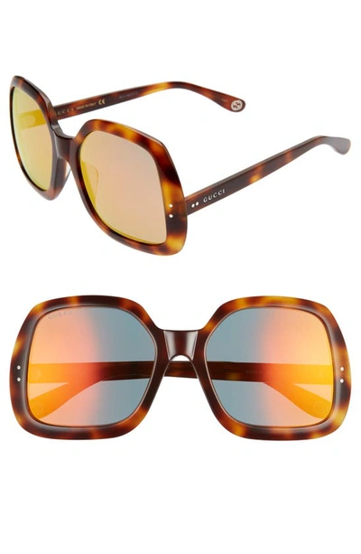 Gucci 58mm Irregular Square Sunglasses In Havana/ Orange Mirror